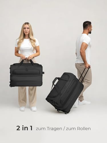 REDOLZ 2-Rollen MEDIUM Trolley-Reisetasche | Volumen mit Dehnfalte erweiterbar von 51 auf 64 Liter | für Männer & Frauen (55 cm, extra Bodenfach)