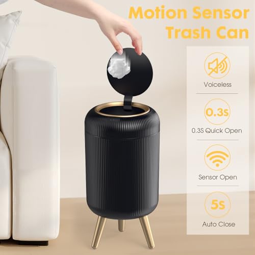 Image of Bathroom Trash Can Automatic Touchless，3 Gallon Smart Motion Sensor Trash Bin with Lid，Plastic Black Garbage Can Wastebaskets with Removable Legs for Kitchen, Office, Toilet, Bedroom