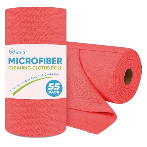 Image of AIDEA Microfiber Cleaning Cloth Roll-55 Sheets, Red Cleaning Rags 11x9 inch