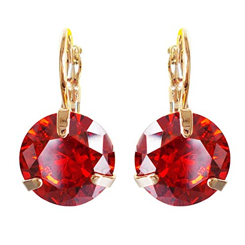 Navachi 18k Gold Plated Circle Red Zircon Hoop Leverback Az1432e Earrings