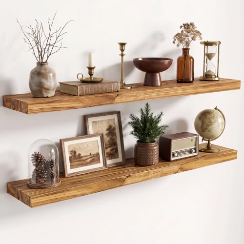 Image of Fun Memories 36 inch Wall Mounted Floating Shelves, Natural Elm Wood, 2 Pack