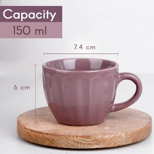 Image of The Earth Store Magenta Frosted Cup Set of 6 for Tea, 150ML Each Microwave and Dishwasher Safe Coffee Cup Ideal for Daily Use & Gifting