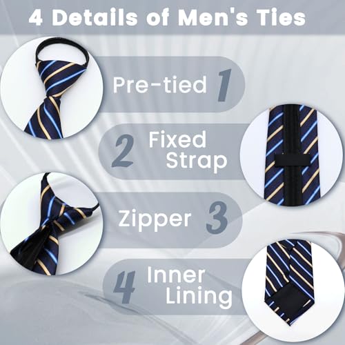 Image of Mens Tie Pre-tied Adjustable Men's Neckties, Zipper Ties for Men Accessories Business Wedding Party