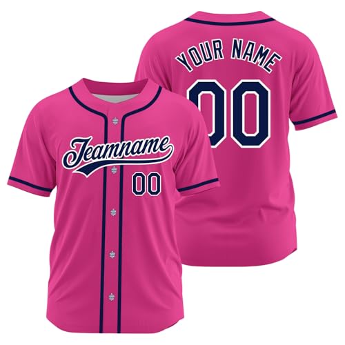 Custom Baseball Jersey Men Women Youth Kids Personalized Stitched Printed Name Number Logo Pink and Navy Color Softball Jersey