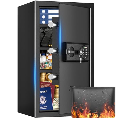 5.2 Cuft Large Home Safe Water and Fireproof with Digital Keypad & Key Lock, Security Fire Safe Box with 3 Removable Shelves, Heavy Duty Fireproof Safes for Home Documents Money Cash Jewelry