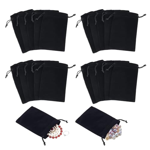 20 Pcs Petit Sac Cadeau,7x9cm Noir Pochon Tissu,Pochette Bijoux,Petite Pochette Tissu,Petite Pochette Cadeau avec Cordon,Pour Bijoux,Bonbons,Cadeaux de Mariage,Bouchons D'oreilles,Clé,Câble de Données