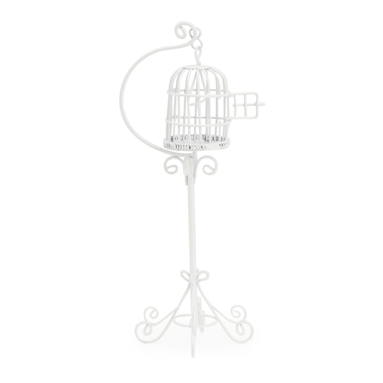 Dollhouse Birdcage 1:12 Scale Accessories Miniature Bird Cage Floor Stand Openable Cage Alloy Birdcage Model Mini House Decoration Ornament (White)