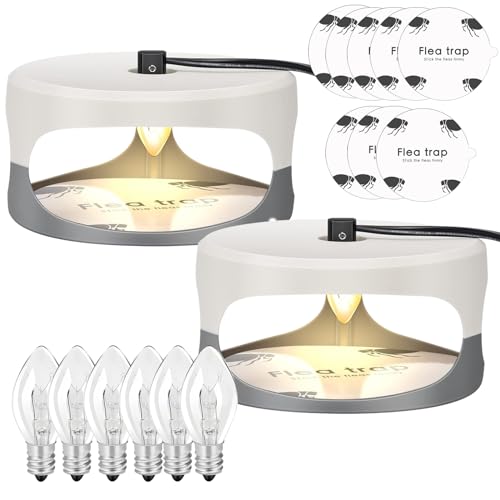 GAESHOW 2PCS Trampa para Pulgas, Antipulgas Trampa de Luz LED, Uso en Interiores, Trampa para Chinches con 8 Pegatinas de Captura y 6 Bombillas, Blanco