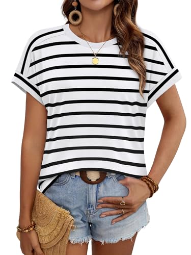 Image of WIHOLL Womens Tops Short Sleeve Shirts Summer Outfits 2026 Spring Dressy Casual Clothes Clothing