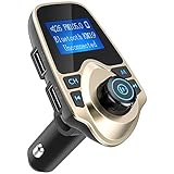 Nulaxy Bluetooth Car FM Transmitter Audio Adapter Receiver Wireless Handsfree Voltmeter Car Kit TF Card AUX USB 1.44 Display - KM19 Golden