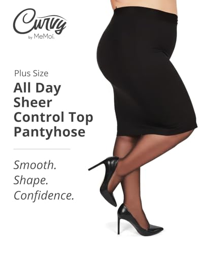 Image of MeMoi Plus Size Curvy Control Top Pantyhose for Women, Comfortable Sheer Pantyhose, Lightweight Womens Stockings, Sizes 1X-QP