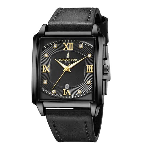 Image of London Fog Mayfair Collection Analog Watch for Men with Square Dial, Crystal Hour Accents, Date Display, Quartz Movement and Leather Strap - LFM10004