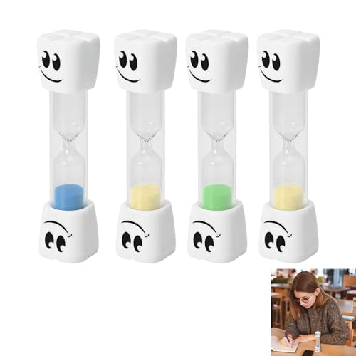 4 Pcs 2 Minute Toothbrush Sand Timer, Toothbrush Timer, Smiley Hourglass Tooth Brushing Timers for Brushing Teeth Classroom Kitchen Study Time Management Bathroom Daily Use(Blue Pink Yellow Green)