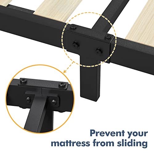 Yaheetech 37 Inch Metal Platform Bed Frame With Wood Headboard Solid Wood & Steel Construction No Box Spring Needed Wood Slat Support Easy Assembly Chestnut Brown Full #TOP6