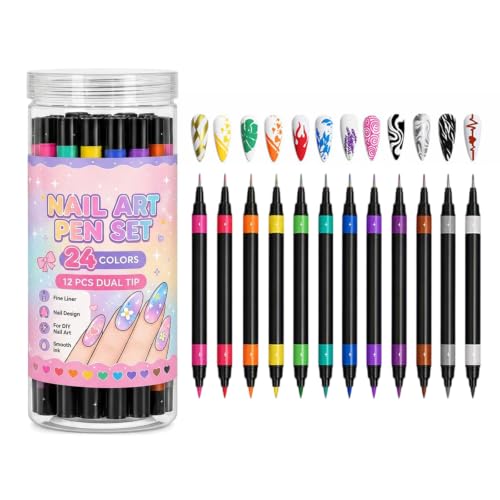 24 Colors Dual Ended Nail Art Pens Set, Nail Art Markers Pens