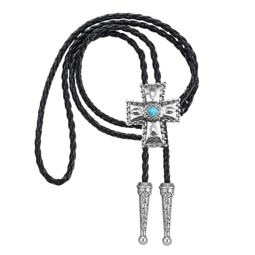 Image of Joxevyia Bolo Tie for Men Vintage Cow Skull Leather Rope Western Cowboy Necktie Vintage Bola Tie Gift for Him