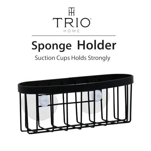 Organizador de esponja para fregadero con ventosas transparentes fuertes, resistente al óxido, secado rápido (Negro mate) miniatura 4