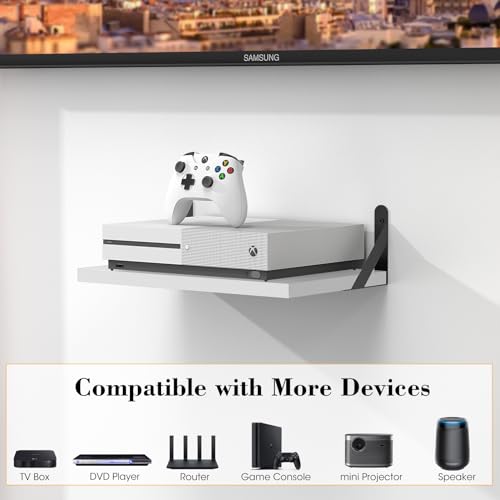 DAWASAPAT Projector Shelf/Modem Shelf/Router Shelf/Cable Box Wall Mount/Router Wall Mount, 15.7\" x 9.8\"(Lx W) White Projector Holder Stand Accessories with Cable Ties