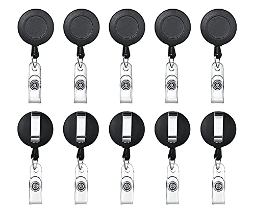 ljdeals Black Matte Retractable Badge Holder ID Badge Reel Clip On Card Holders Pack of 10
