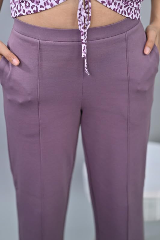 Image of Mlada Mid Waist Wide Leg Flared Pants Elastic Waist Band for Women Office Work Formal Wear Stretch Cotton Knit Flare Pants Utility Pockets Extra Flare Pants Trousers for Travel