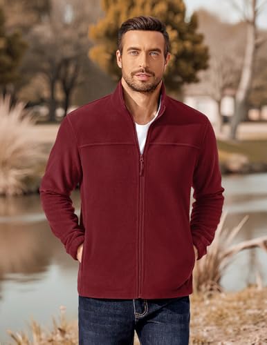 Image of COOFANDY Mens Polar Fleece Jacket Lightweight Full Zip Jackets Outdoor Coat