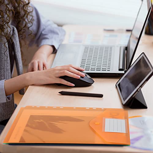 6 Packs Plastic Envelopes Binder Pocket 11 Holes Clear File Folders With Snap Button Closure & Label Loose-Leaf For 2/3/4 Ring Binder For School Home Office (Vertical-Opening) #TOP1