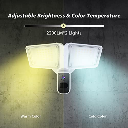 Ngteco Outdoor Security Floodlight Camera 4400Lm, 1080P Hd Color Night Vision 2.4G/5G Wifi Flood Light Camera With Siren, Pir Motion Detection, Ip65 Waterproof,Hardwired C7100 #TOP4