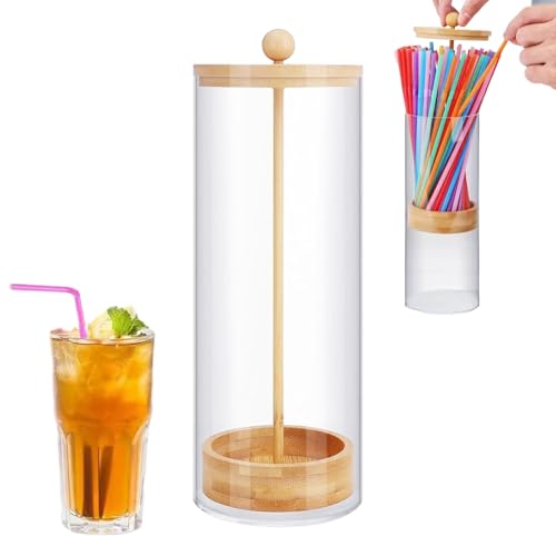 Dispensador de popote, organizador de almacenamiento para pajita, soporte dispensador de mostrador con tapa para aula, cocina, comedor, cafetería, tienda