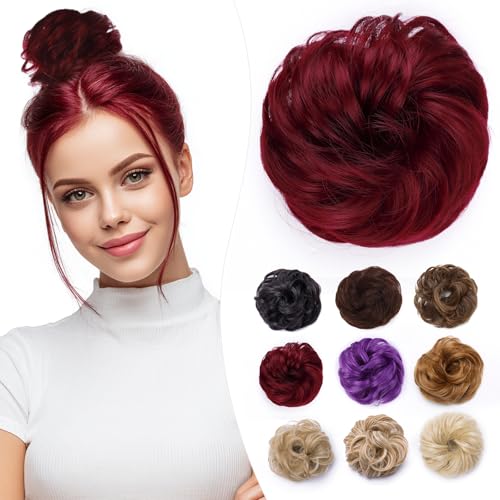 Elailite Chignon Facile Per Capelli Finto # Rosso, Ciambella Parrucca Coda Corta Accessori Donna Forcine Protesi Topper Toupet Ferma Extension Per Capelli Ricci 35g