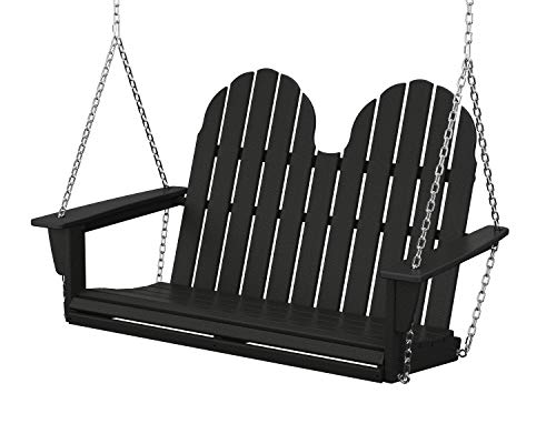 POLYWOOD® Vineyard Adirondack Chair Wood Swing, Black - Wooden Porch Swings Outdoor for Two