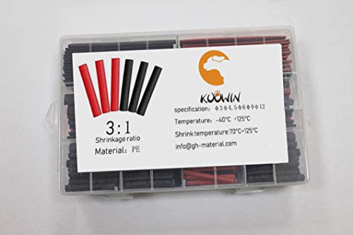 Koowin 300 Pcs 3:1 Ratio Heat Shrink Tubing Kit, 5 Sizes (Diameter): 1/8, 1/4, 3/16, 3/8, 1/2 Inch, Electric Wire Cable Wrap Assortment Electric Insulation Heat Shrink Tube Kit With Box (Black & Red) #TOP4