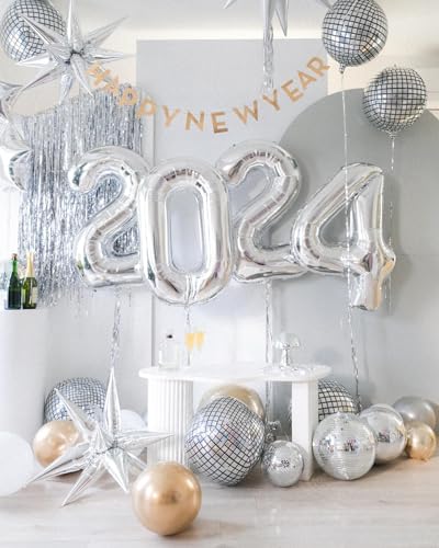 Image of Silver Number Balloon 40 Inch, 0 Number Balloons, 10 20 30 40 50 Numbers Balloon Birthday Decorations, Silver Party Supplies for Women Men
