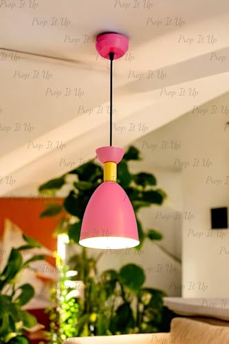 Image of Prop It Up Modern Pendant Light, Pink and Yellow Bell Shape, Ceiling Mount Hanging Lamp, Without Bulb