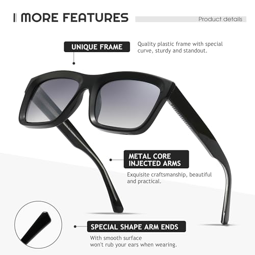 SUNGAIT Unisex Classic Rectangular Sunglasses UV400 Protection4