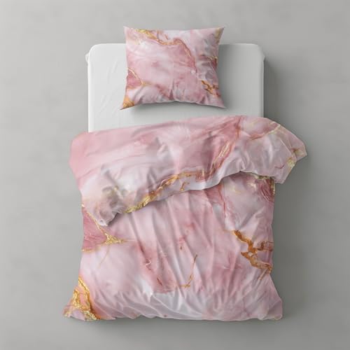 Housse de couette marbre rose 240x260 cm douce et facile à border