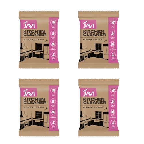 Image of JAVI Kitchen Cleaner Powder to Liquid | Eco-Friendly Grease Remover for Kitchen Surfaces | Non-Toxic, Cruelty-Free Cleaning Powder | Plastic-Free Refill Cleaner | (4 Sachet = 2 Ltr)