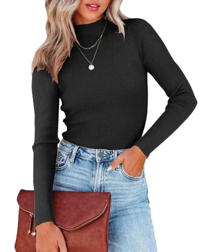 Image of Lacozy Women's Mock Neck Long Sleeve Tops Dressy Casual Fitted Ribbed Basic T Shirts