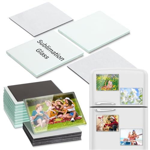Xuhal 50 Pcs Sublimation Glass Fridge Magnet Personalized Refrigerator Sublimation Blanks Include 25 Rectangle Glass Blanks 25 Fridge Magnets for Office Kitchen Microwave Car Wall DIY Decoration