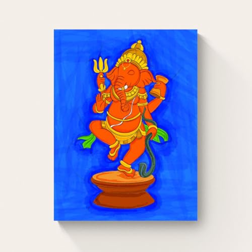 Image of ARTEBELLA Dancing Ganesha Canvas Wall Art, Blue and Orange, Hindu Deity Theme, Home Decor (31.5 in X 42.75 in)