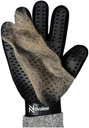 Fellpflegehandschuh Katze & Hund 4-in-1 – Silikon Bürste Massage Baden Blau Linke Hand