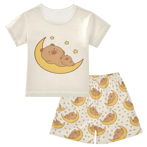 senya Capybara Family Sleeping Night Summer Pajamas Set Short Cotton Sleepwear 2 Piece