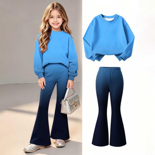 Girls Sweatsuit 2 Piece Fleece Crewneck Sweatshirt and Flare Sweatpants Set - image 2