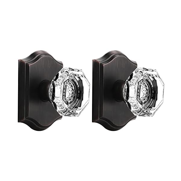 Orger Crystal Interior Half-Dummy Door Knobs for Cloakroom/French Door, Individual Non-Turning Decorative Inactive Knobs for Single Side, 2 Pack Oil Rubbed Bronze Vintage Dummy Door Knobs