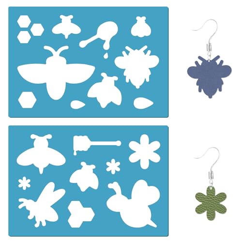 GORGECRAFT 2 Styles Bee Honeycomb Reusable Earrings Making Honey Sweet Leather Jewelry Templates Acrylic Lapidary Cutting Stencil for Necklace Making Jewelry DIY Crafts Painting 5.12x3.54 Inch
