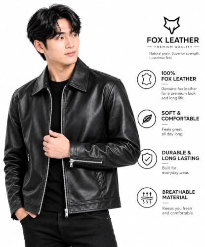 Generic ZYROX Men's Faux Leather Biker Jacket, Black, 2XL - Image 7