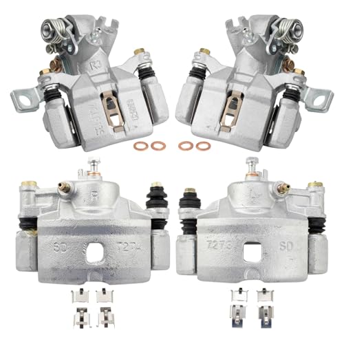 Image of TRQ Front and Rear Brake Caliper Set Zinc Coated Brackets Compatible with 1992-2000 Honda Civic 1993-1997 Civic del Sol