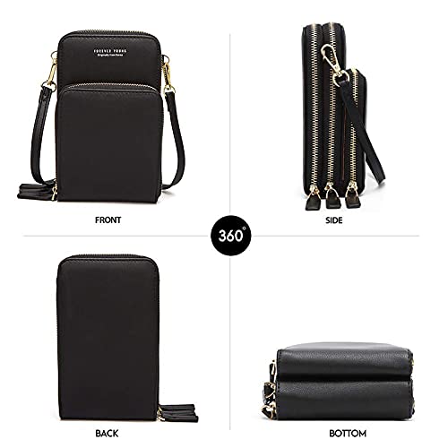 Women Small Crossbody Phone Bag, Mini Shoulder Handbags Cellphone Wallet Purse with Credit Card Slots (Black)