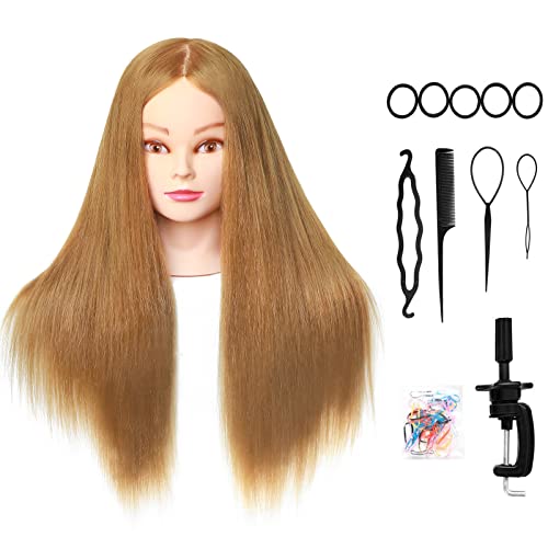 Frisierkopf, DEMOSI Weich 50% Kunsthaar Friseurkopf 26-28 Inch Professioneller Übungskopf Frisurenkopf Puppenkopf Trainingsköpfe Mit Halter + DIY Haare Frisuren Set, Blonde