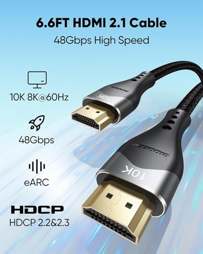 Image of 10K 8K HDMI Cable 6.6FT 10-Pack, 48Gbps Ultra High Speed HDMI 2.1 Cable Braided HDMI Cord 8K@60Hz, 4K@120Hz, eARC, HDR10+, HDCP2.3 for Monitor, PS5 /PS4, Roku TV, Blu-ray, Laptop, HDTV
