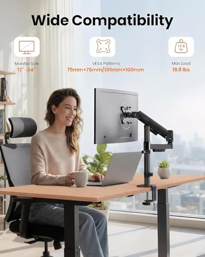 Image of ErGear Single Monitor Arm, Adjustable Desk Gaming Monitor Mount for 13-34″ Screens, Up to 19.8 lbs, Enhanced Stability with Integrated C-Clamp, Upgraded Cable Management, VESA 75x75 /100x100mm, Black